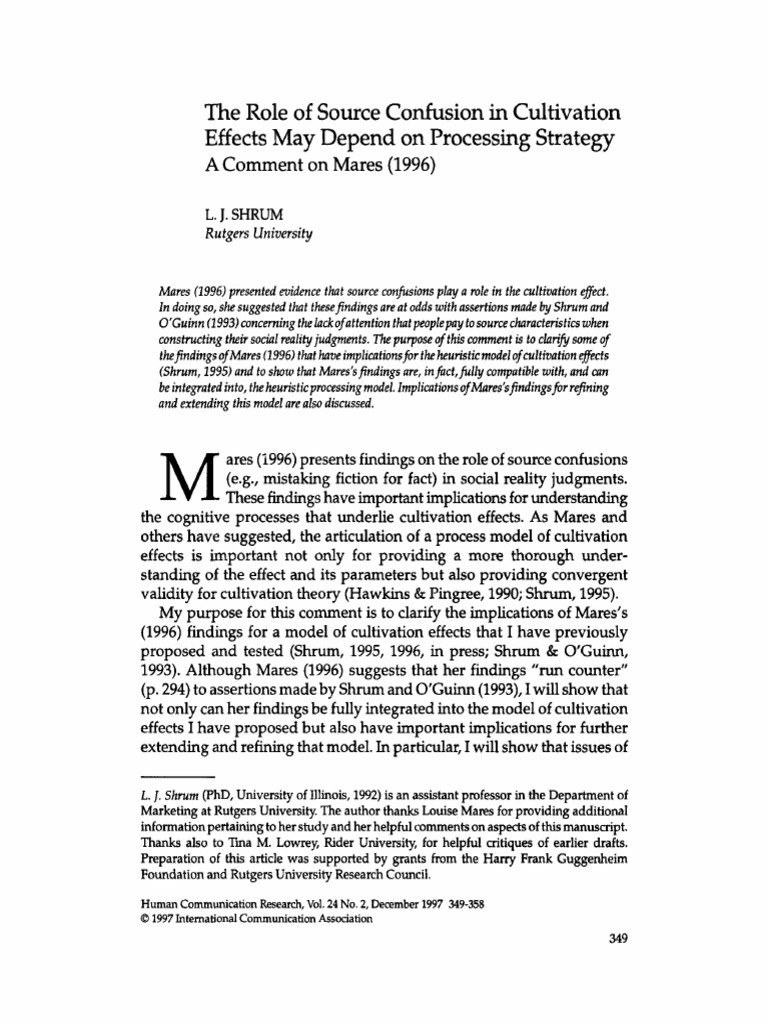 Cultivation Effects & Source Confusion | PDF | Heuristic | Sampling ...