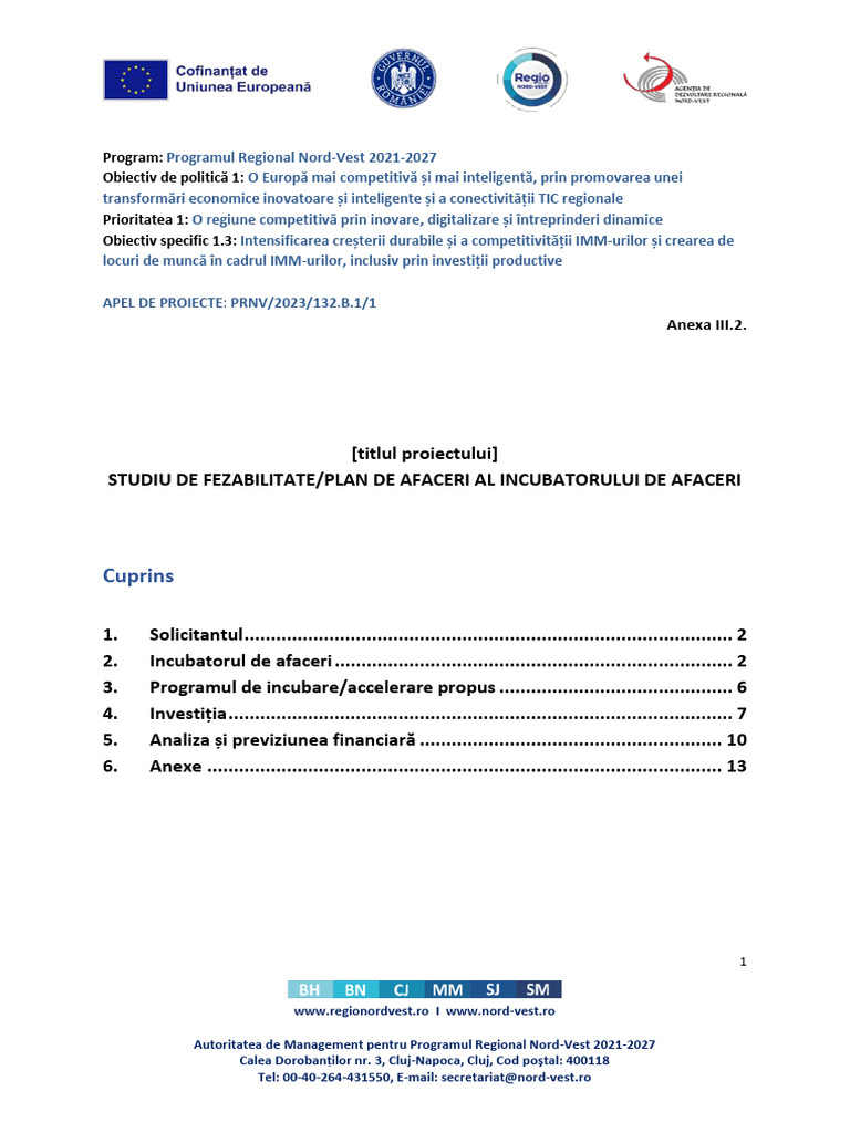 Plan de Afaceri Incubator de Afaceri | PDF
