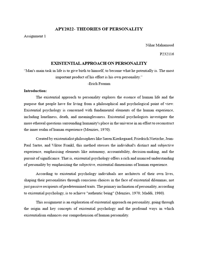 Existential approach to personality pdf existentialism psychology