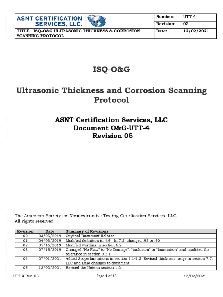 ISQ Ultrasonic Thickness Testing Protocol | PDF | Nondestructive ...