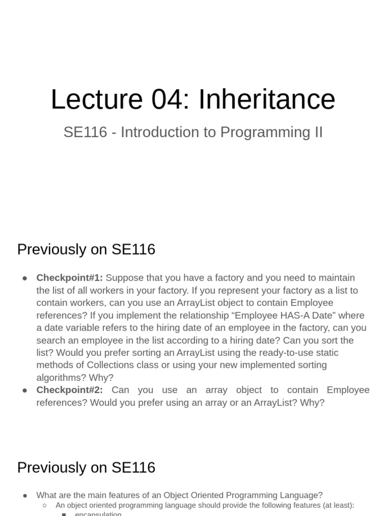 Lecture 04 - Inheritance | PDF | Inheritance (Object Oriented ...