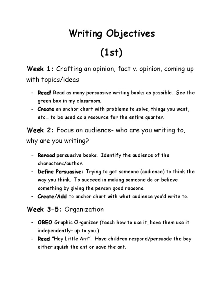 Writing Objectives | PDF