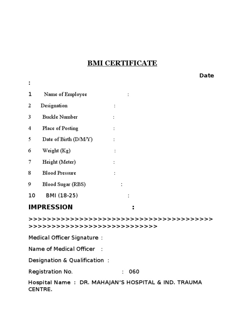 BMI Certificate Template and Sample | PDF