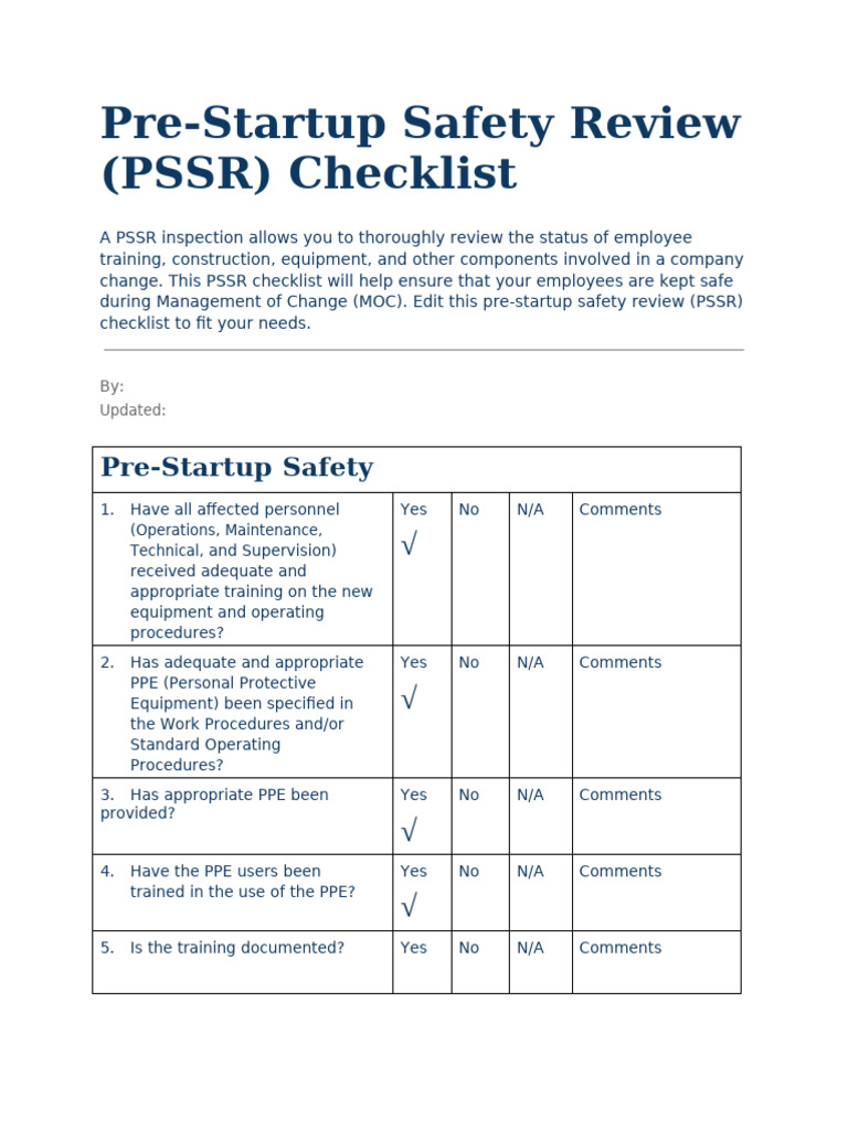 Pre-Startup Safety Review Checklist | PDF | Personal Protective ...