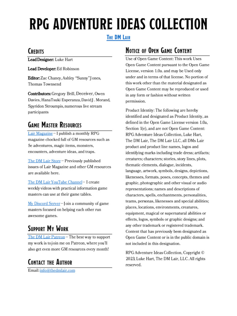 RPG Adventure Idea Collection | PDF
