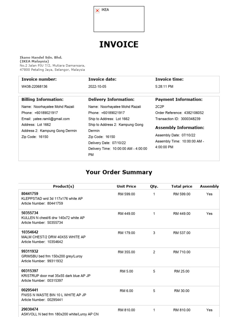 Web Order Invoice - W438-22068136 | PDF