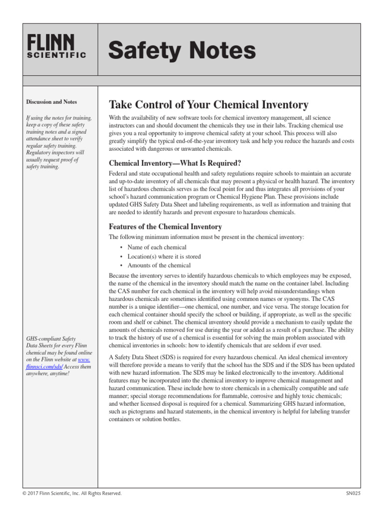 SN025 Take Control of Your Chemical Inventory | PDF | Laboratories ...