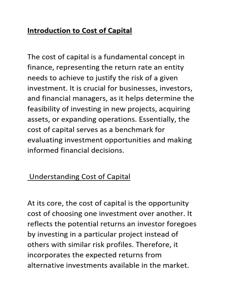 Understanding Cost of Capital Basics | PDF | Cost Of Capital | Capital ...