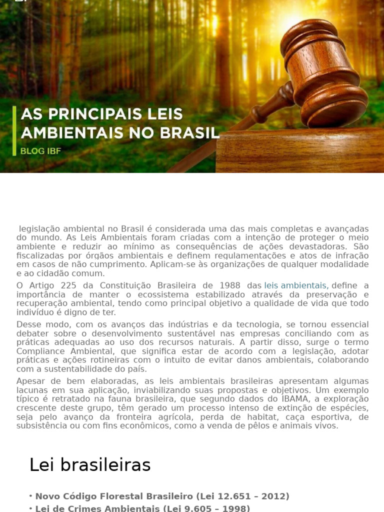Legislação Ambiental no Brasil: Principais Leis | PDF | Direito ...