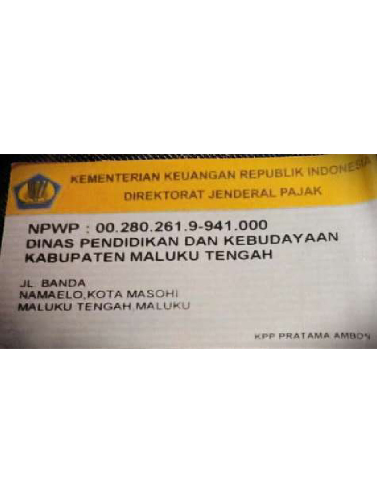 NPWP Dinas Pendidikan Dan Kebudayaan | PDF