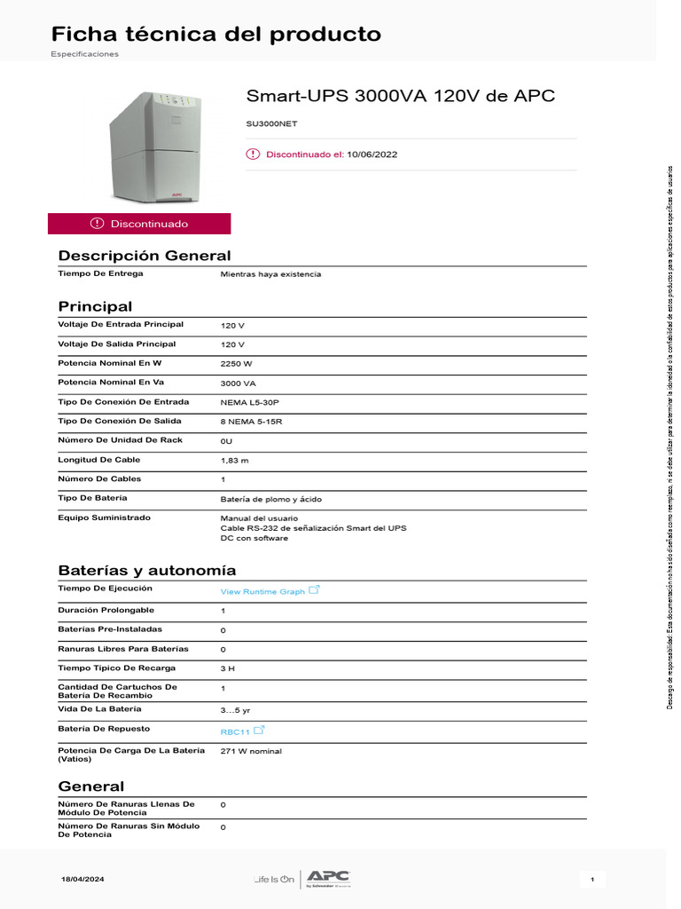 APC SmartUPS SU3000NET | PDF | Metrología | Ingenieria Eléctrica