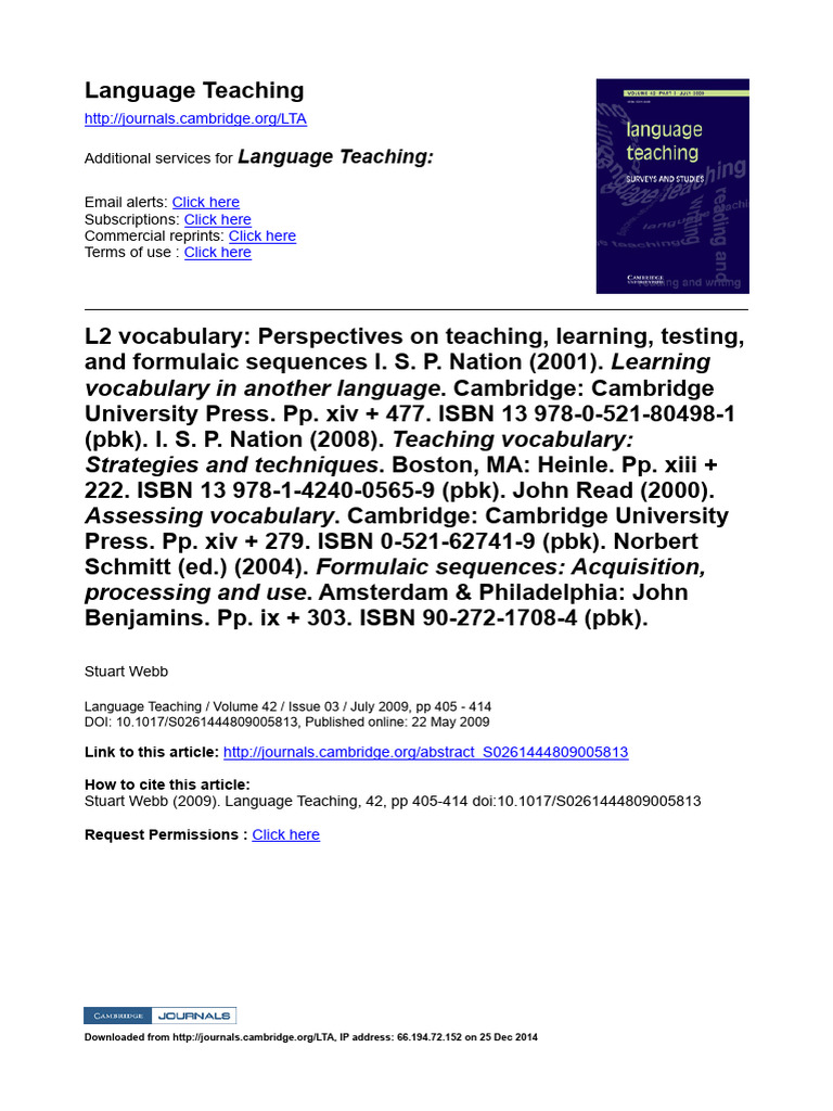 L2 Vocabulary Teaching Insights and Reviews | PDF | Vocabulary ...