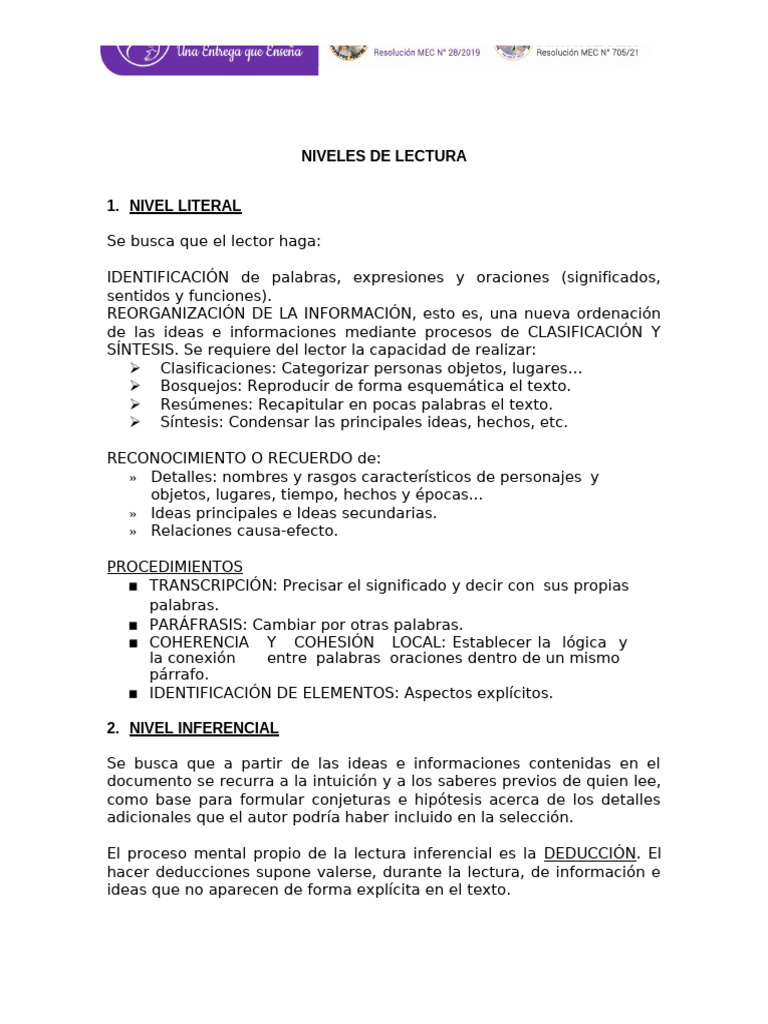 Niveles de Lectura | PDF | Inferencia | Hipótesis