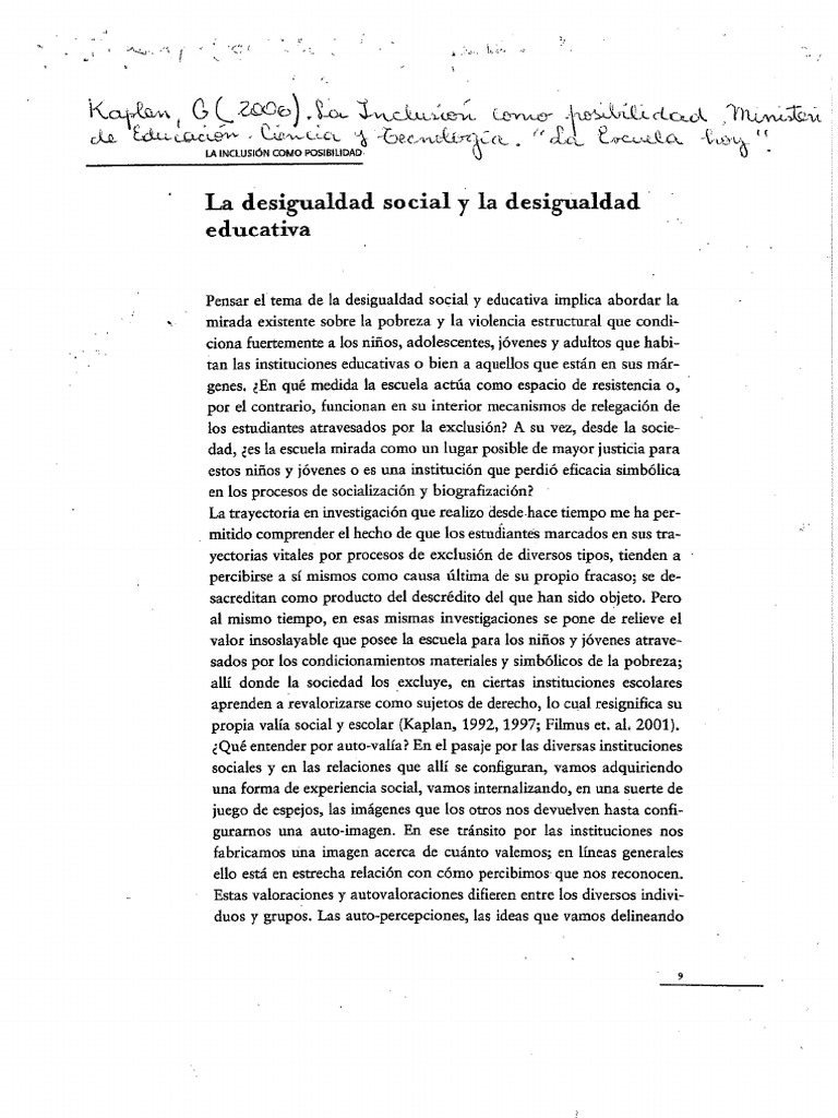 Desigualdad Social y Educativa - Kaplan | PDF