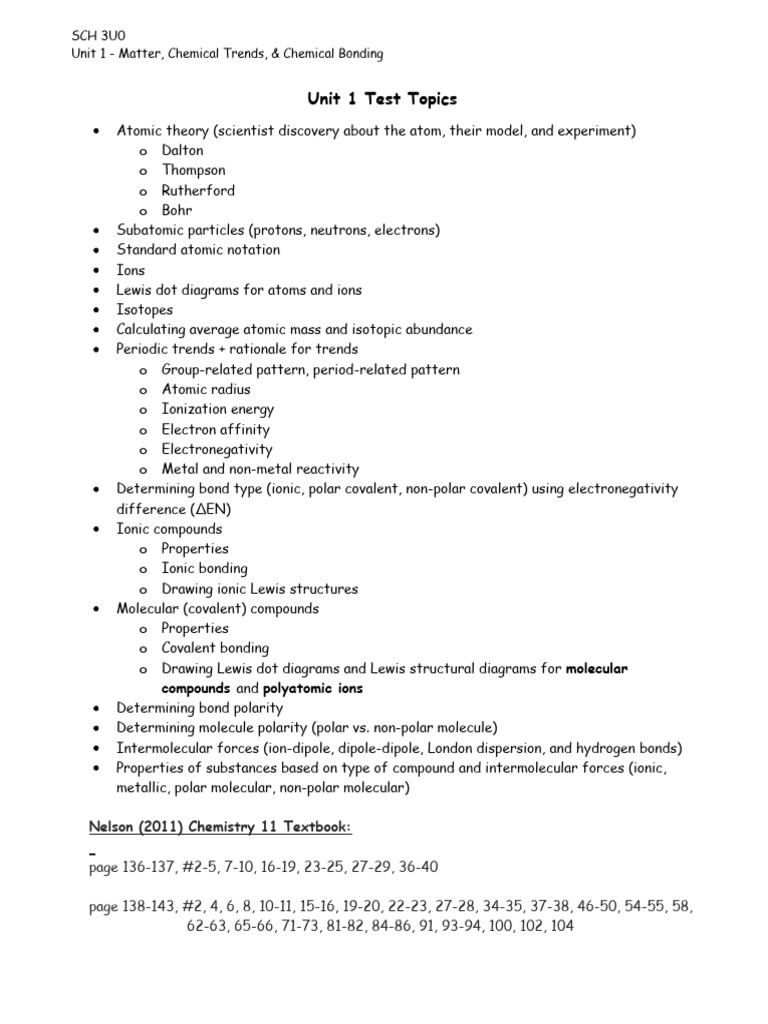 Grade 11 Chemistry Study Guide | PDF | Chemical Bond | Chemical Compounds