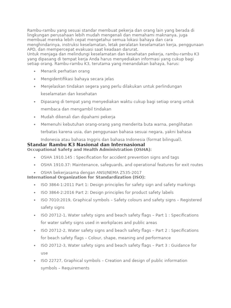 Standard Rambu Rambu K3 | PDF