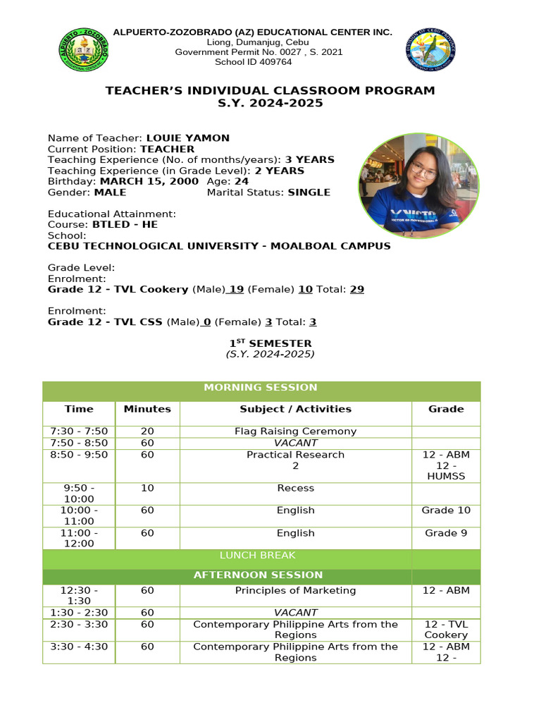 Form 7 Class Program | PDF | Teachers