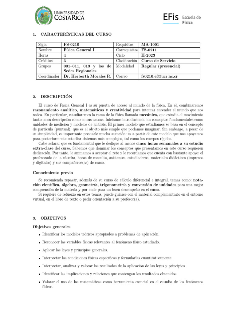 Plan de Estudios Física General I UCR | PDF | Fuerza | Mecanica clasica