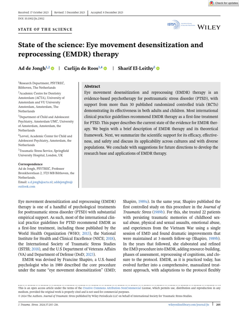 EMDR Therapy: Current Evidence and Efficacy | PDF | Eye Movement ...