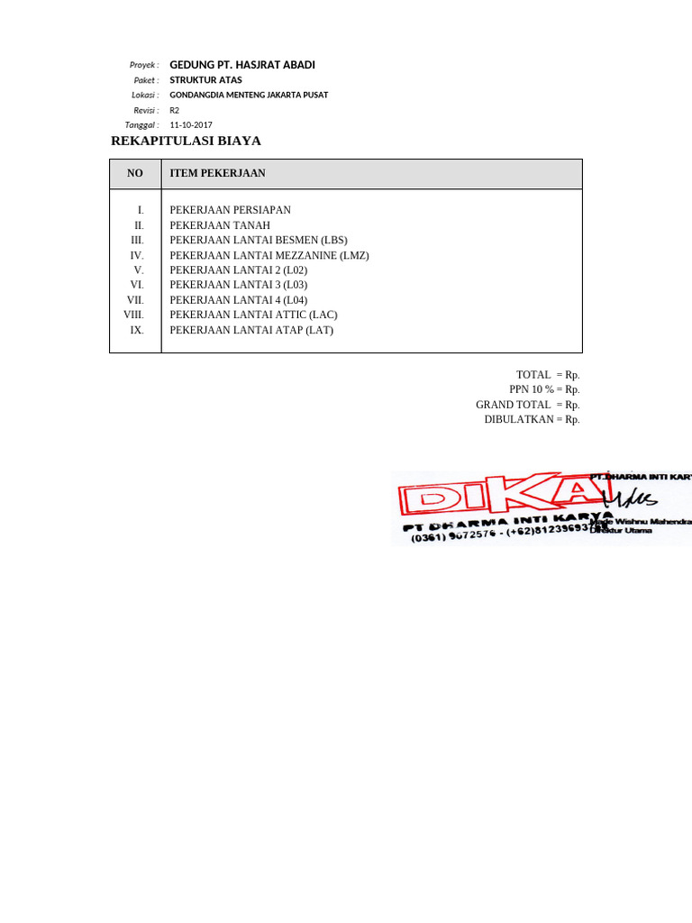 Rab Pekerjaan Struktur Pthasjratabadi - Dika.13des2018 | PDF