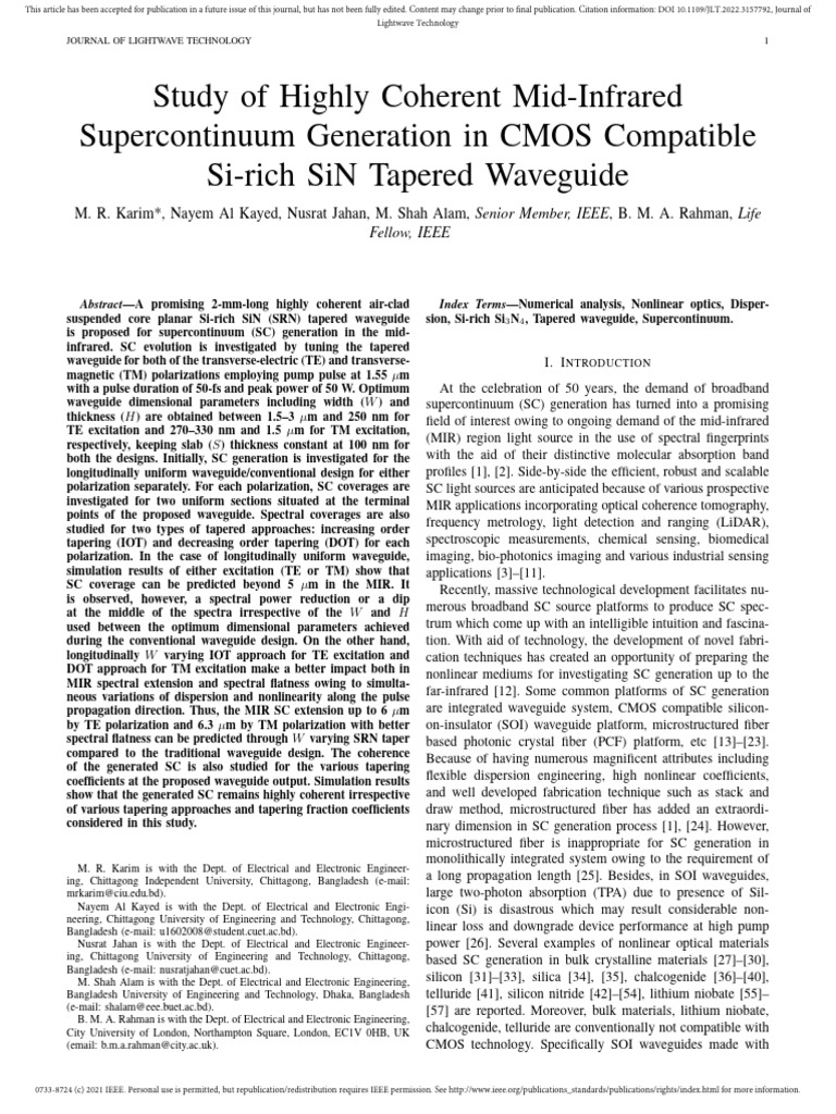 Mid-Infrared Supercontinuum in SiN Waveguide | PDF | Dispersion (Optics ...