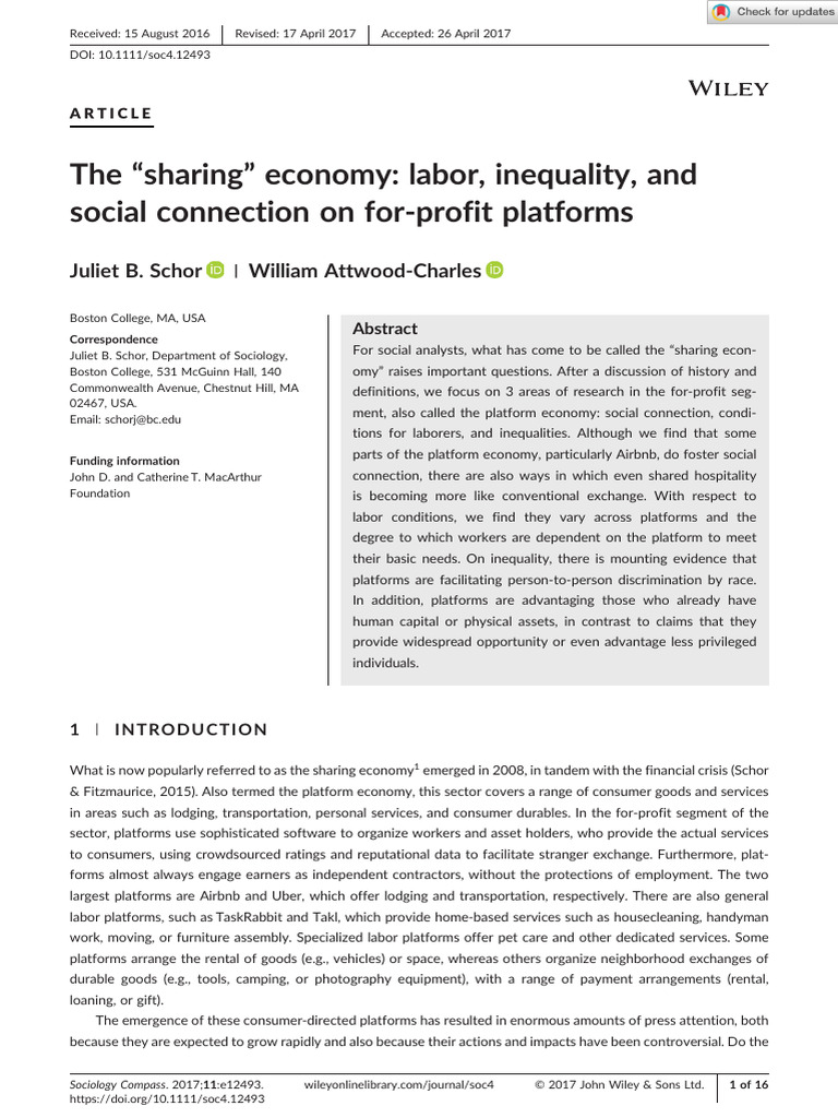 Sharing Economy: Labor and Inequality Insights | PDF | Employment ...