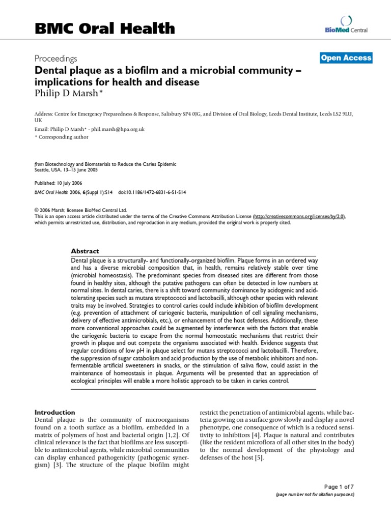 BMC Oral Health Dental Plaque As A Biofilm and A Microbial Community
