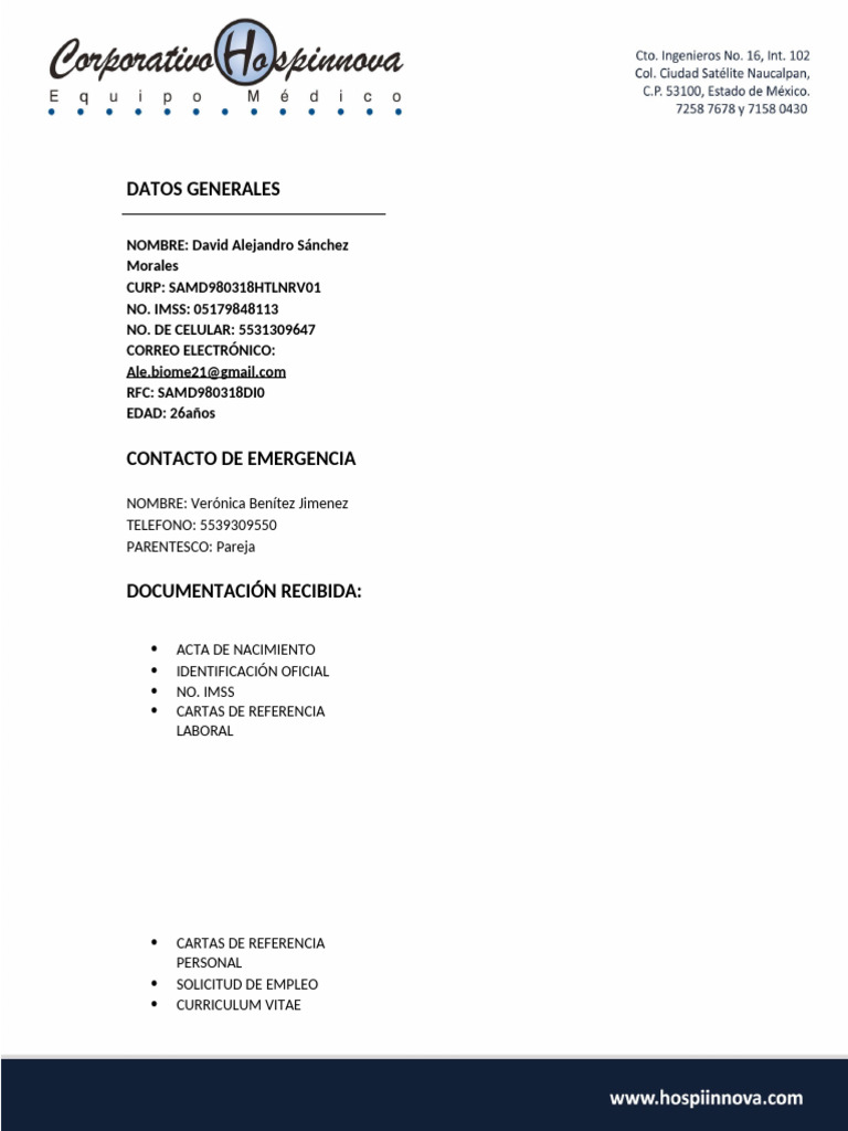 Datos Generales de David Sánchez | PDF