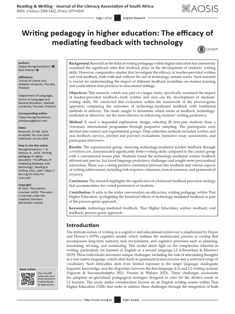 Writing Pedagogy in Higher Edu | PDF | English As A Second Or Foreign ...