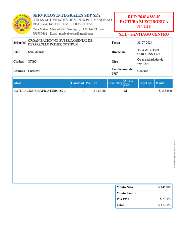 Factura Electrónica Servicios SDP SpA | PDF | Finanzas personales ...