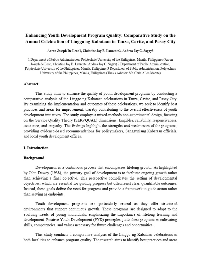 Enhancing Youth Development Program Quality Comparative Study On The ...