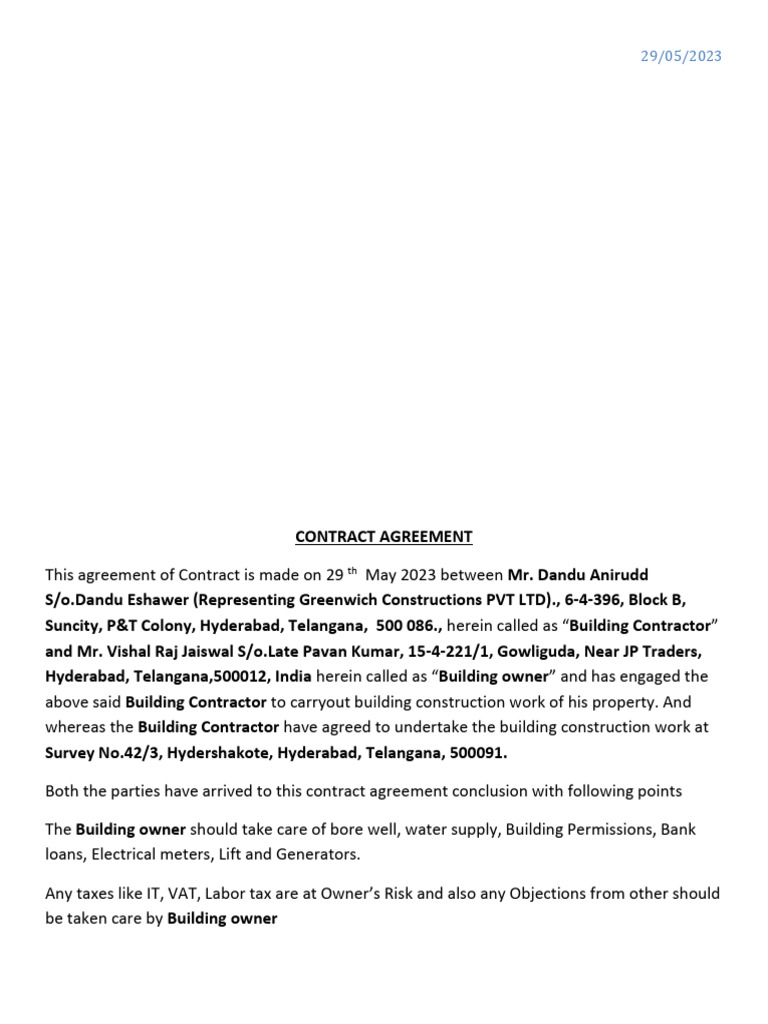 Construction Contract Details | PDF | Concrete | General Contractor