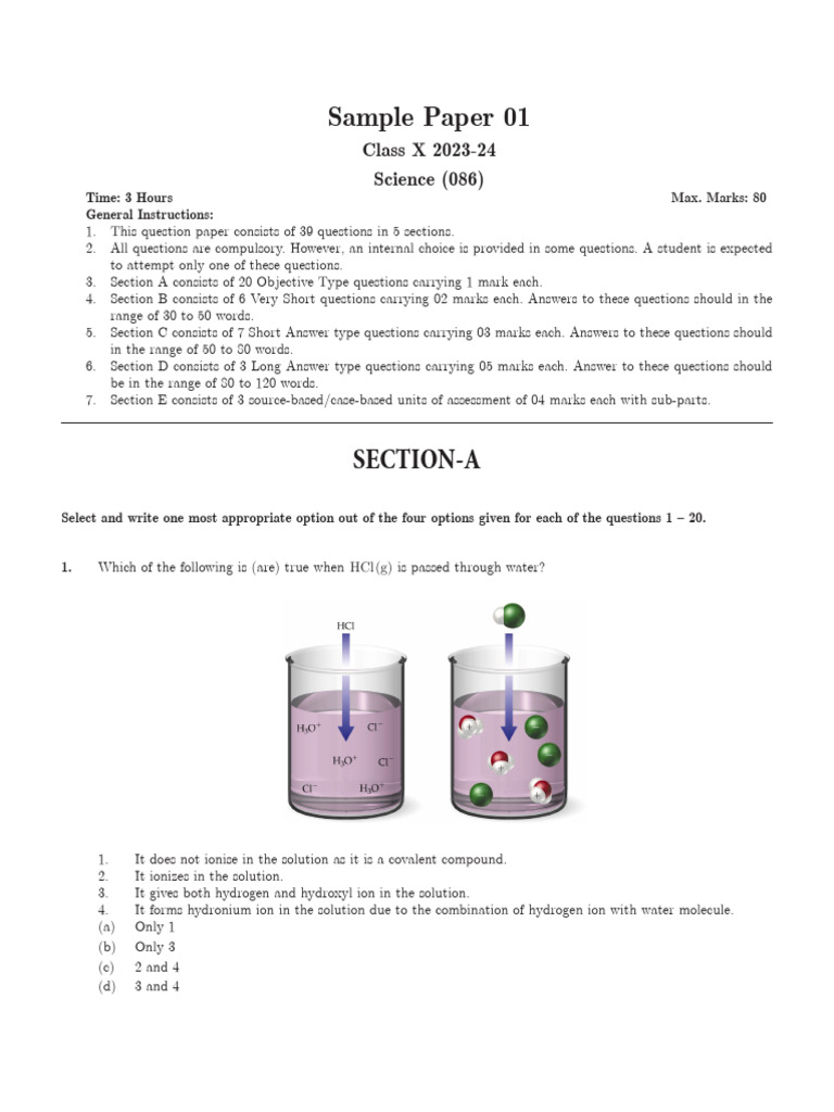 Class X Science Sample Paper 2023-24 | PDF | Eye | Hydroxide