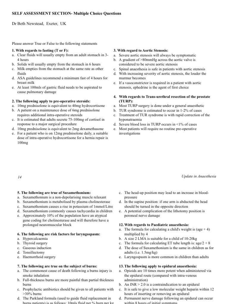 True or False: Anaesthesia Guidelines | PDF | Anesthesia | Medical ...