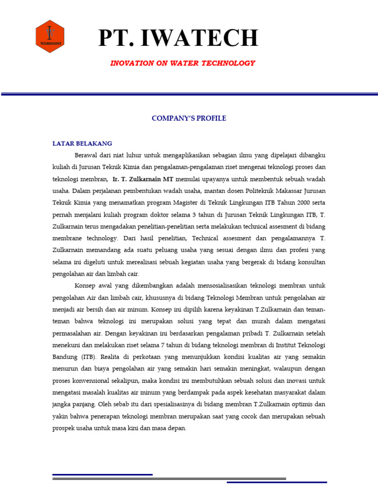 Inovasi Teknologi Membran IWATECH | PDF | Bisnis