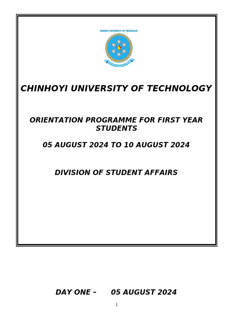 Orientation Programme August 2024 Pdf