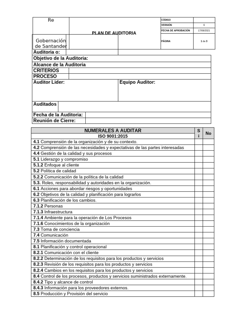 Plan de Auditoría ISO 9001, 14001 y 45001 | PDF | Auditoría | Planificación