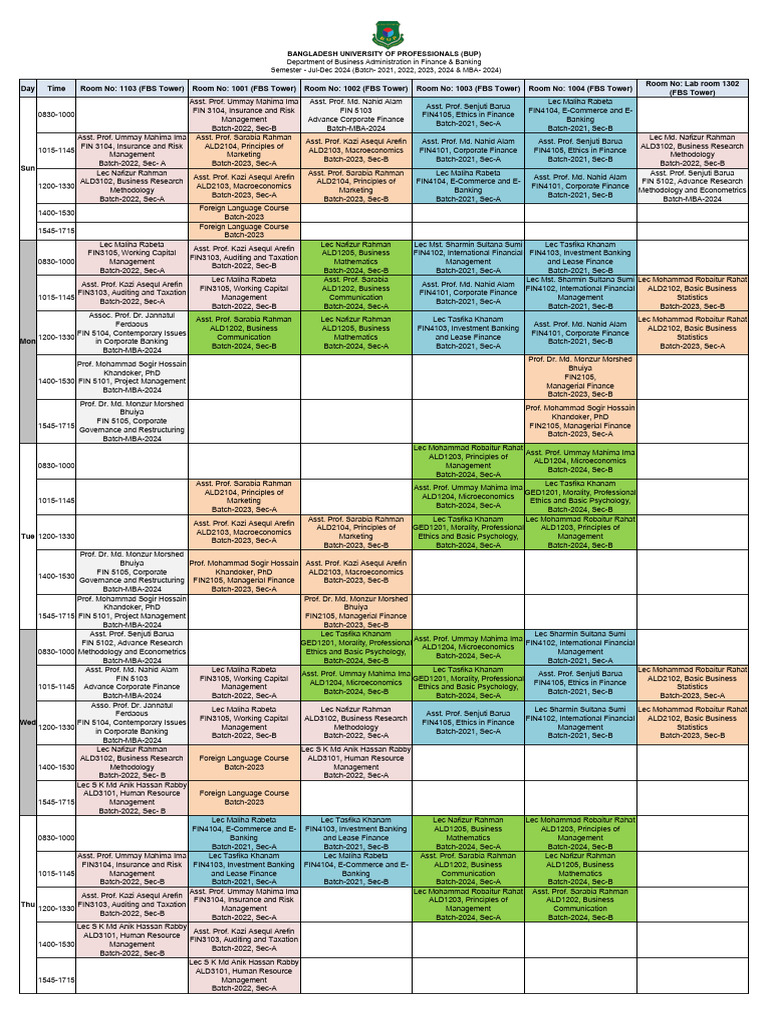 Class Routine Jul-Dec 2024 Final 24 07 24 | PDF | Service Industries ...