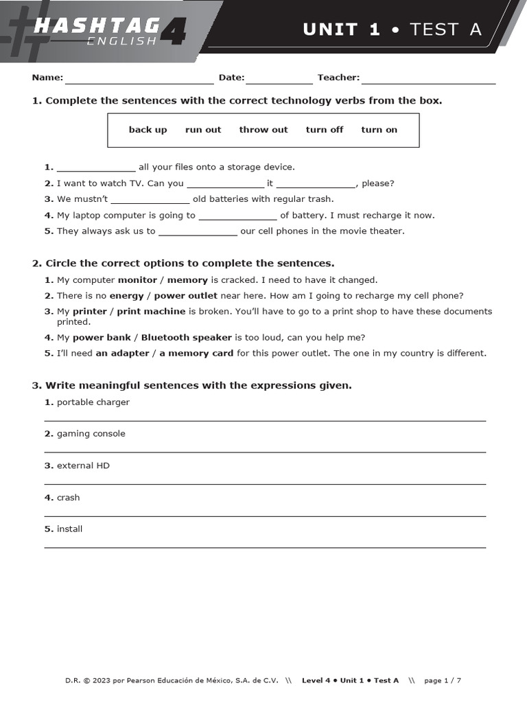 Technology Verbs and E-Waste Test | PDF | Battery Charger | Computer ...