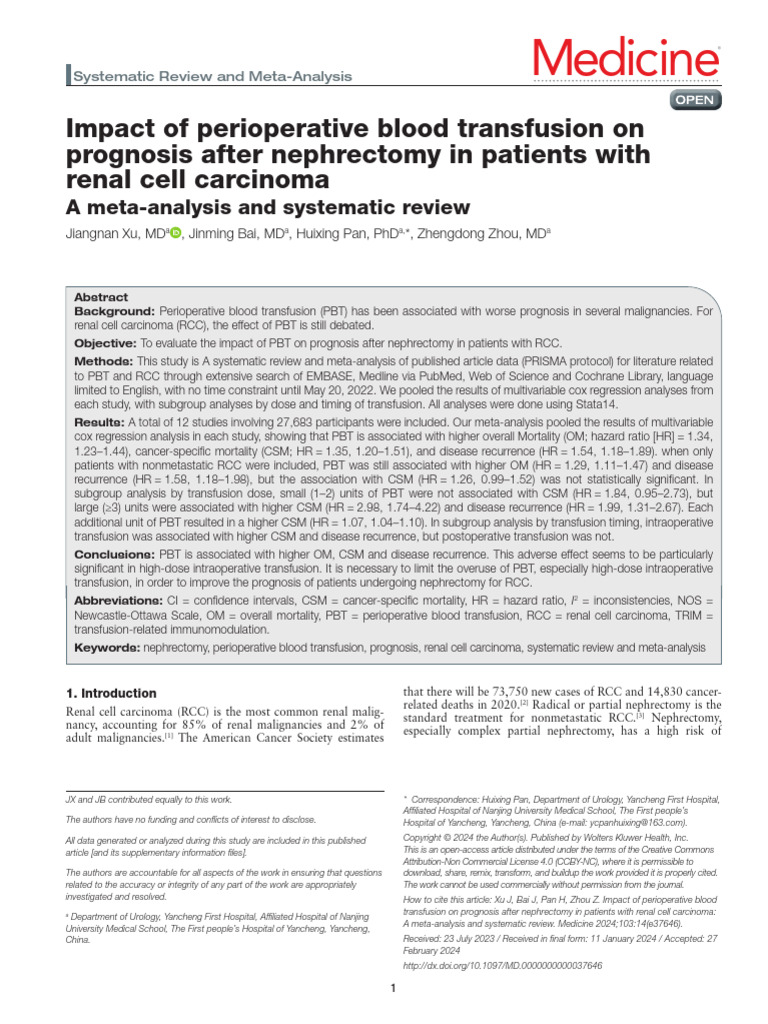Impact of Perioperative Blood Transfusion On.78 | PDF | Cancer ...