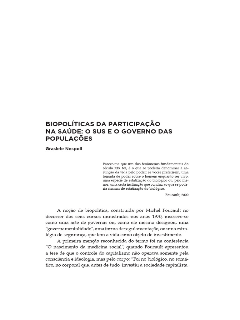 Biopolíticas e Participação no SUS | PDF | Michel Foucault | Estado