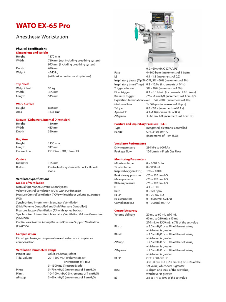 WATO EX-65 Pro Anesthesia Workstation Specs | PDF