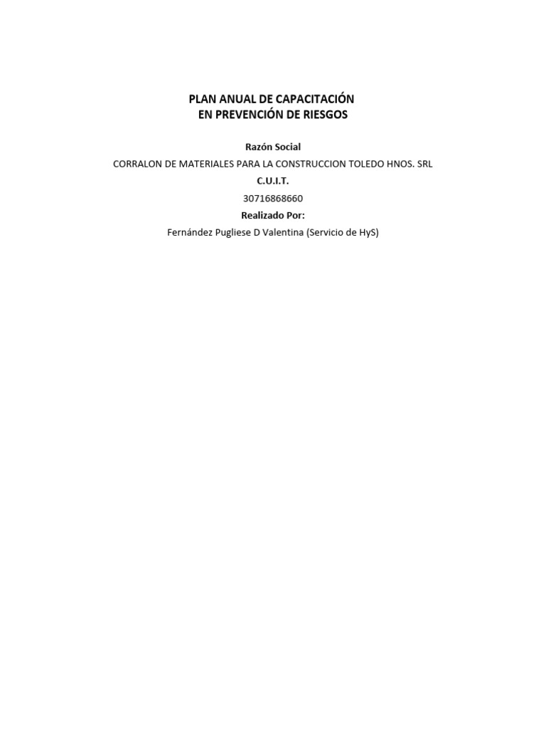 Plan de Capacitación en Prevención de Riesgos | PDF | Aprendizaje | Valores