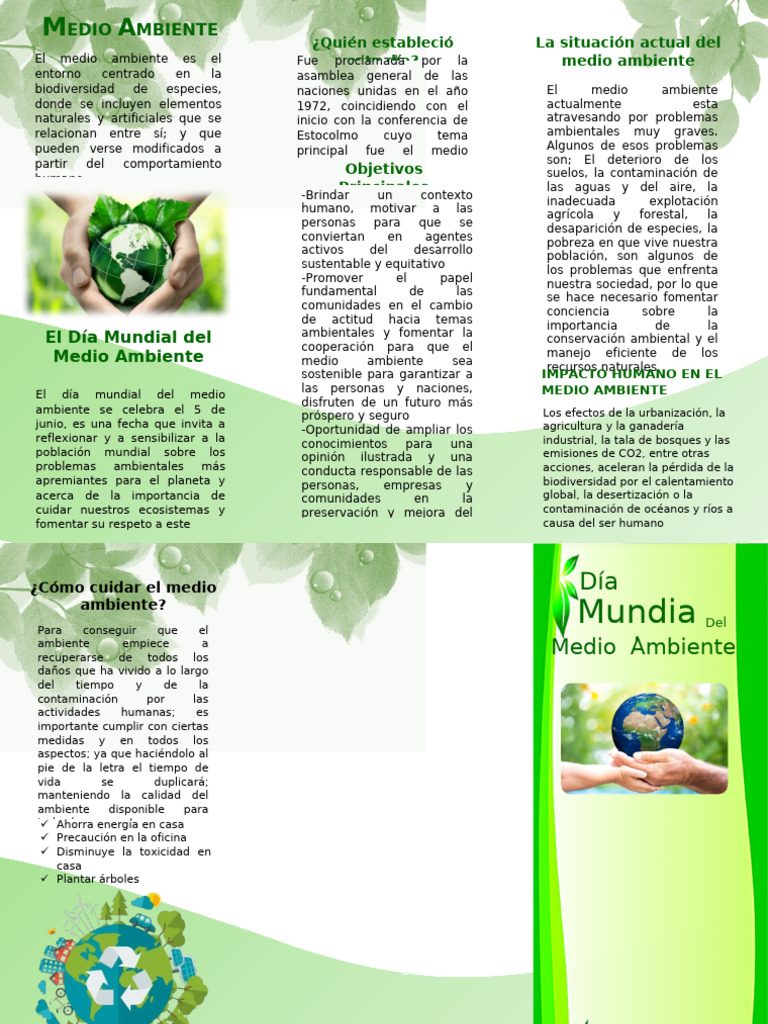 Triptico-del medio ambiente | PDF | Entorno natural | Sustentabilidad