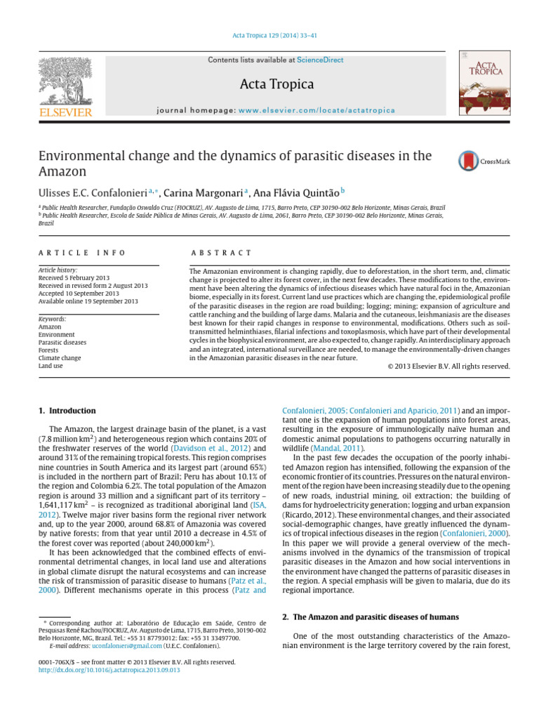 Environmental Change and The Dynamics of Parasitic Diseases in The ...