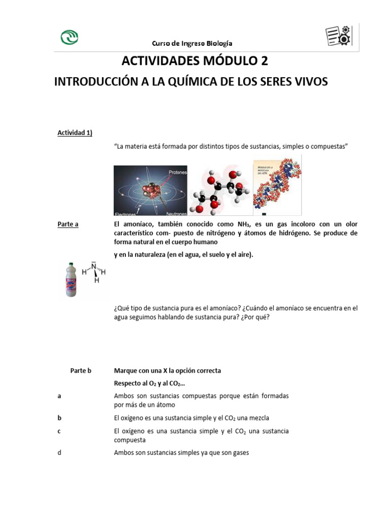 Actividades Modulo 2 Bioquimica | PDF | Sustancias químicas | Química