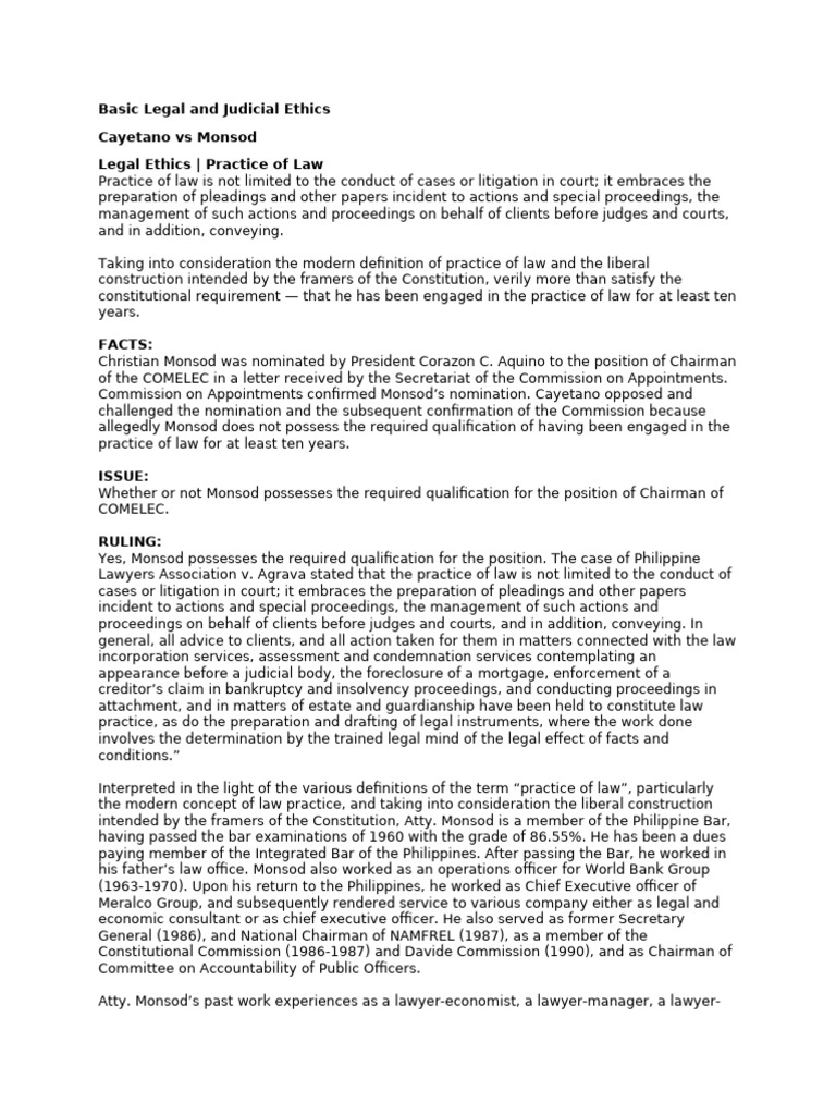 Basic Legal and Judicial Ethics Case Digest | PDF | Lawyer | Practice ...