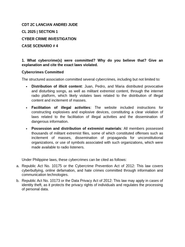 2c Lancian Case Scenario 4 | PDF | Cybercrime | Crimes