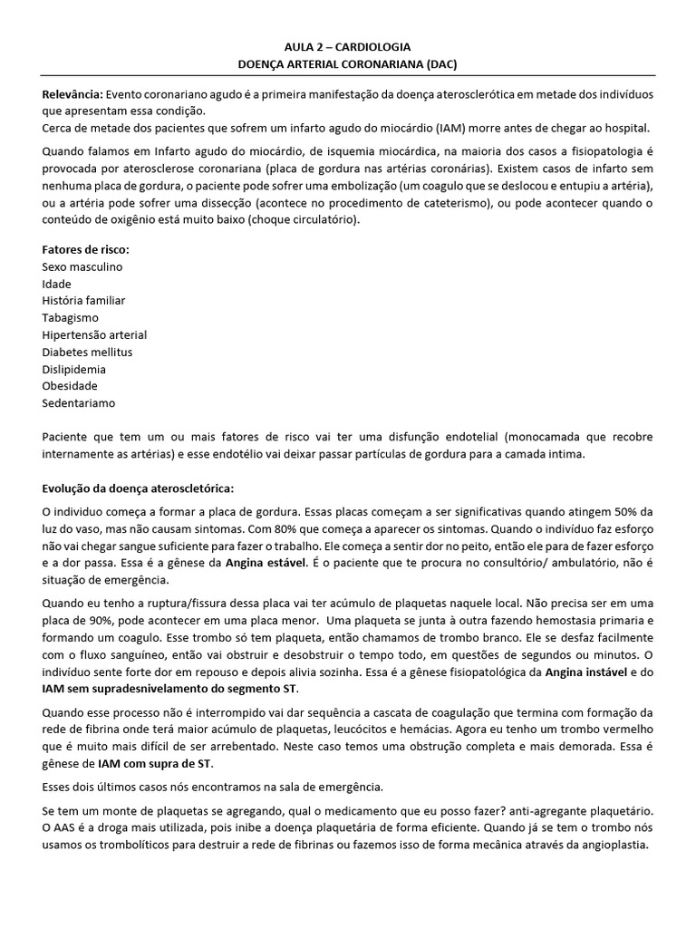 Doença Arterial Coronária: Fisiopatologia e Tratamento | PDF | Infarto ...