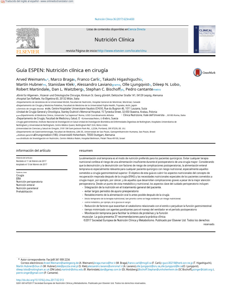 ESPEN Guideline - Clinical Nutrition in Surgery - En.es | PDF | Dieta y ...